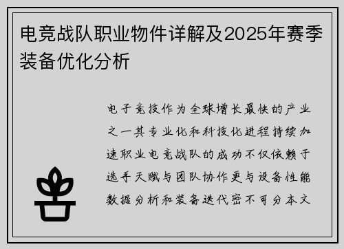 电竞战队职业物件详解及2025年赛季装备优化分析